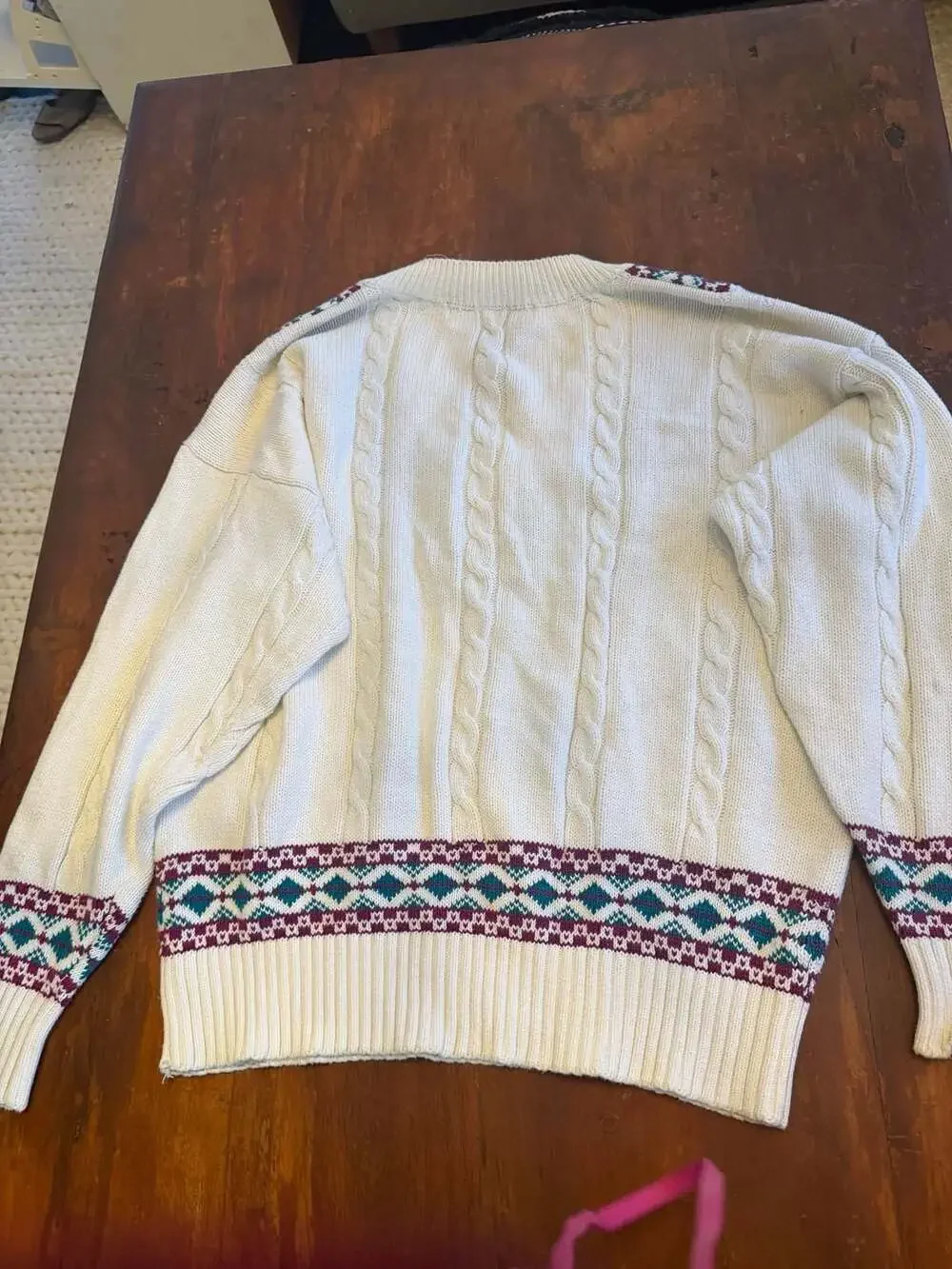 Henry Grethel Vintage 100% Cotton Cable Knit V-Neck Sweater